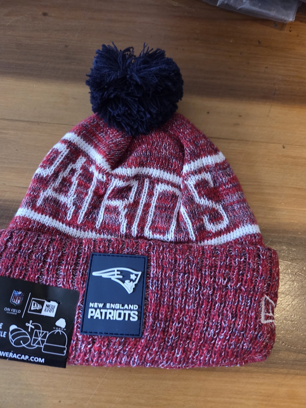 New England Patriots Red Pom Knit Beanie